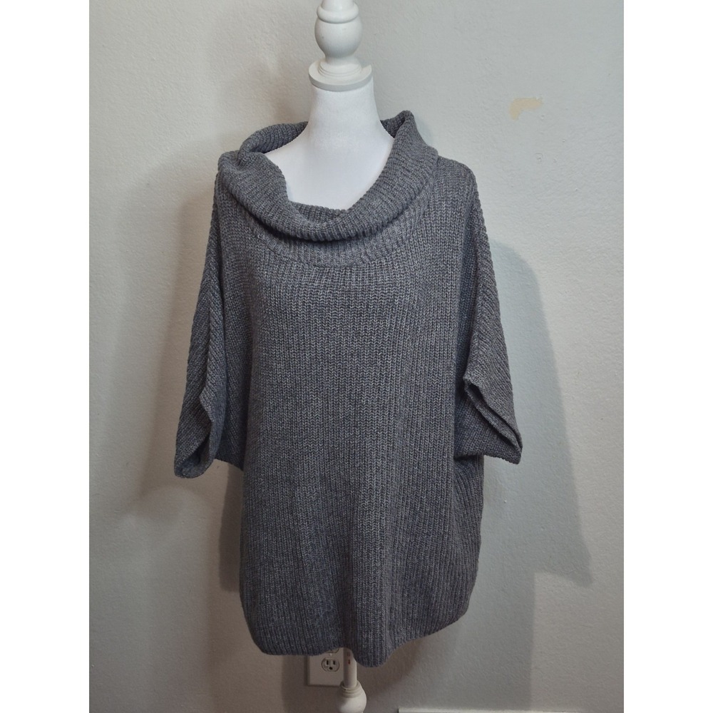 PACT One Size Organic Cotton Gray Chunky‎ Knit Cowl Neck Sweater Cozy Relaxed